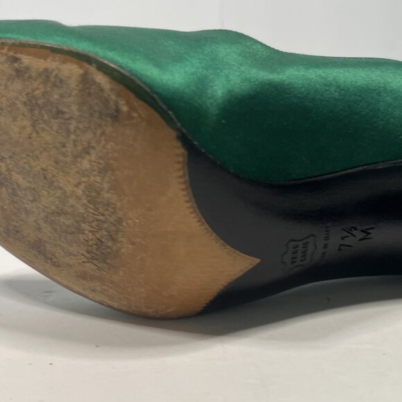 YVES SAINT LAURENT Hunter Green Satin Heels Size 7-1/2B - Picture 7 of 10
